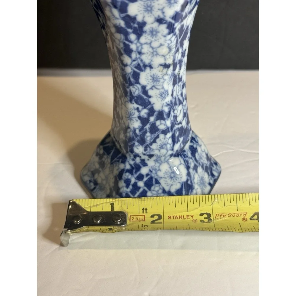 Victoria Ironstone Blue White Floral Flower Frog Vase Chinoiserie 5.5